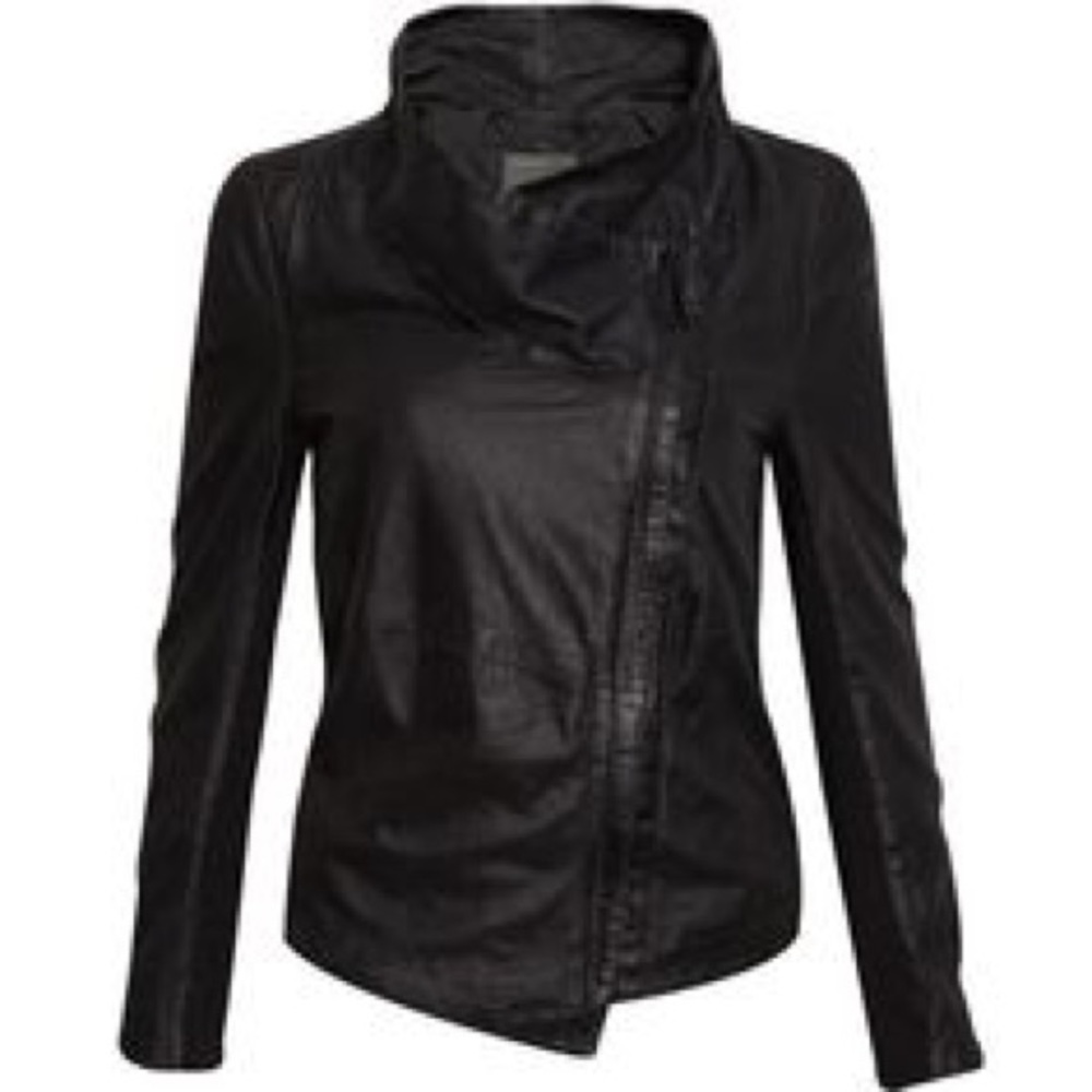 MUUBAA draped neck asymmetrical leather jacket
